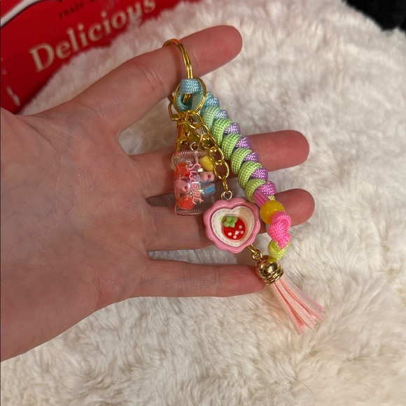 Handmade Colorful Keychain with Strawberry Charm - Picture 7 of 16